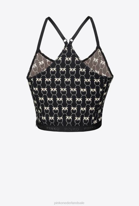 bovenaan | L488442 het monogrambovenkant van liefdevogels Pinko zwart/crème