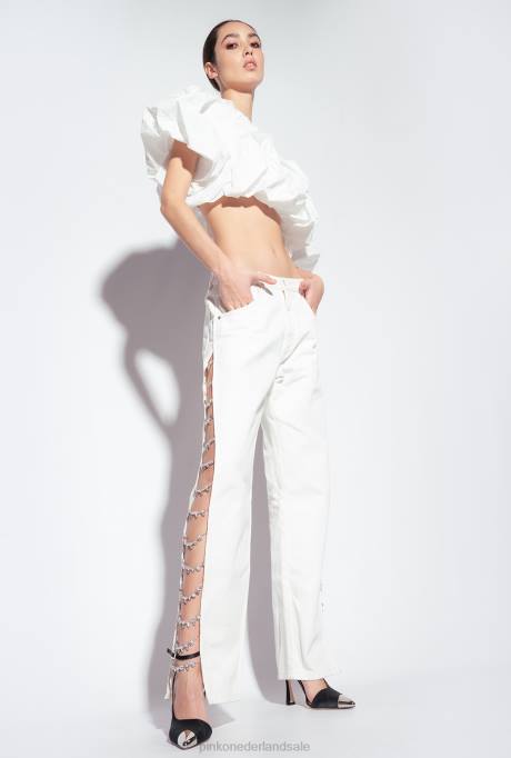 bovenaan | L488447 crop top van galleria tafzijde Pinko gebroken wit