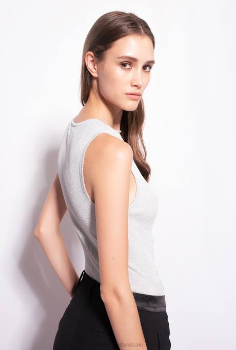 bovenaan | L488456 Ribgebreide top van lurex met gekruiste details Pinko Metallisch zilver