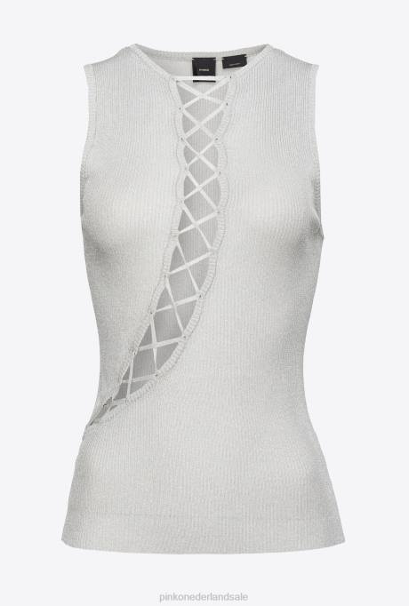 bovenaan | L488456 Ribgebreide top van lurex met gekruiste details Pinko Metallisch zilver