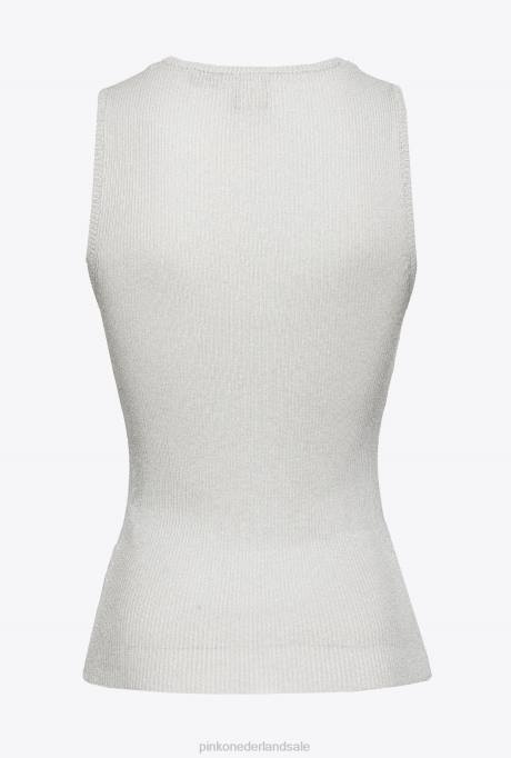bovenaan | L488456 Ribgebreide top van lurex met gekruiste details Pinko Metallisch zilver