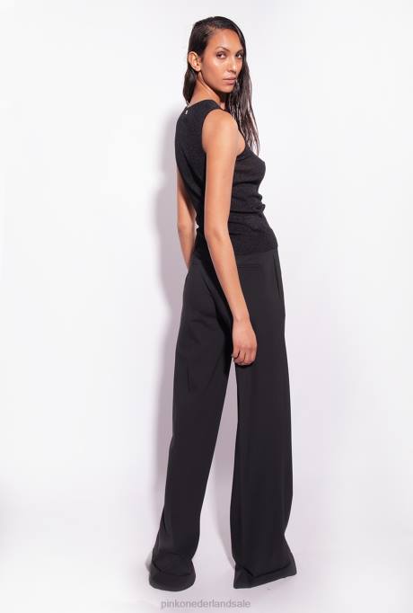 bovenaan | L488457 Ribgebreide top van lurex met gekruiste details Pinko limousine zwart