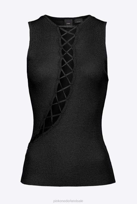 bovenaan | L488457 Ribgebreide top van lurex met gekruiste details Pinko limousine zwart