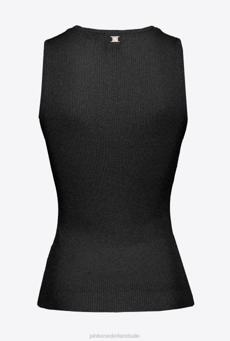 bovenaan | L488457 Ribgebreide top van lurex met gekruiste details Pinko limousine zwart