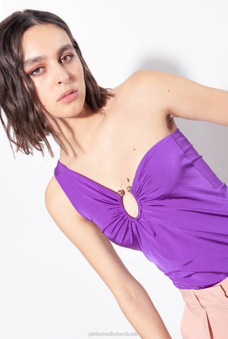 bovenaan | L488463 one-shoulder top met ring Pinko trots paars