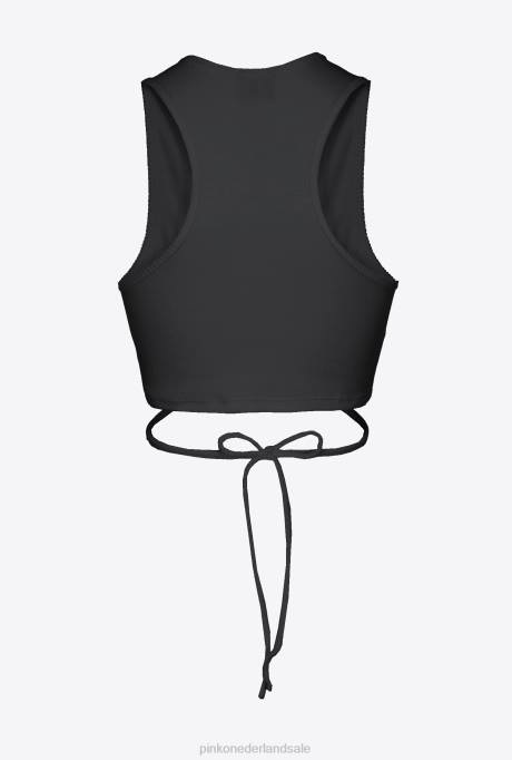 bovenaan | L488466 geribbelde crop top met vetersluiting Pinko limousine zwart