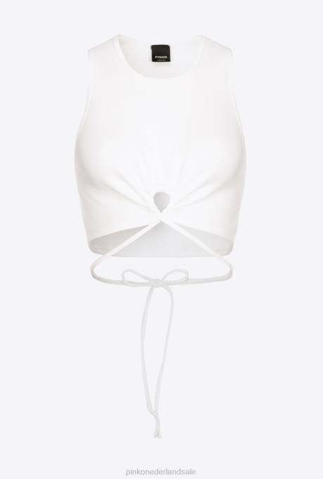 bovenaan | L488467 geribbelde crop top met vetersluiting Pinko puur wit
