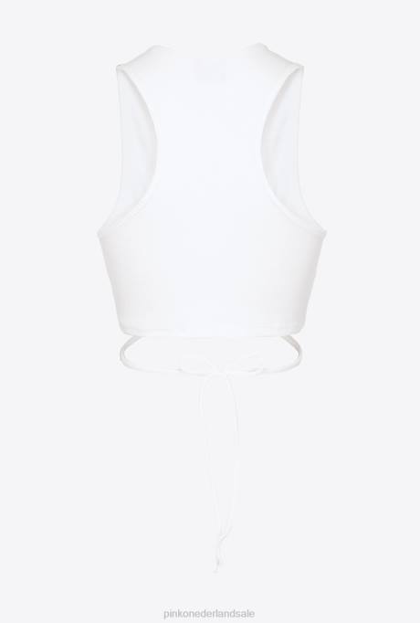 bovenaan | L488467 geribbelde crop top met vetersluiting Pinko puur wit
