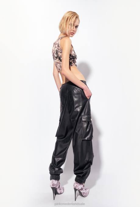 bovenaan | L488468 Crop top met tatoeageprint en borduursel Pinko naakt/zwart