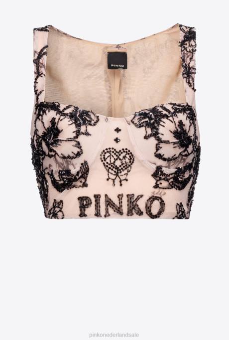 bovenaan | L488468 Crop top met tatoeageprint en borduursel Pinko naakt/zwart