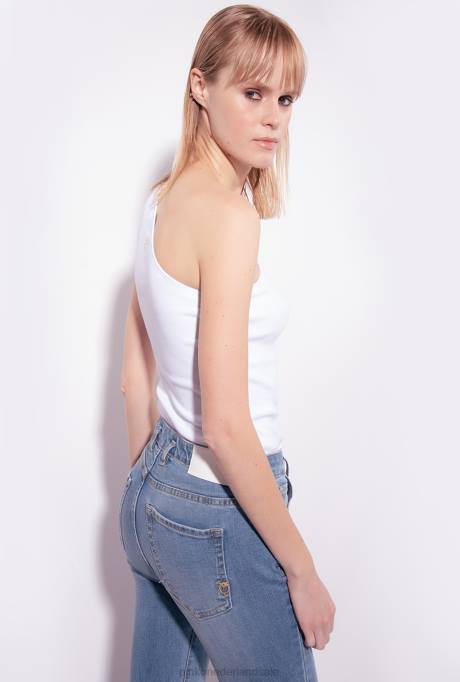 bovenaan | L488469 one-shoulder topje met borduursel Pinko Helder wit