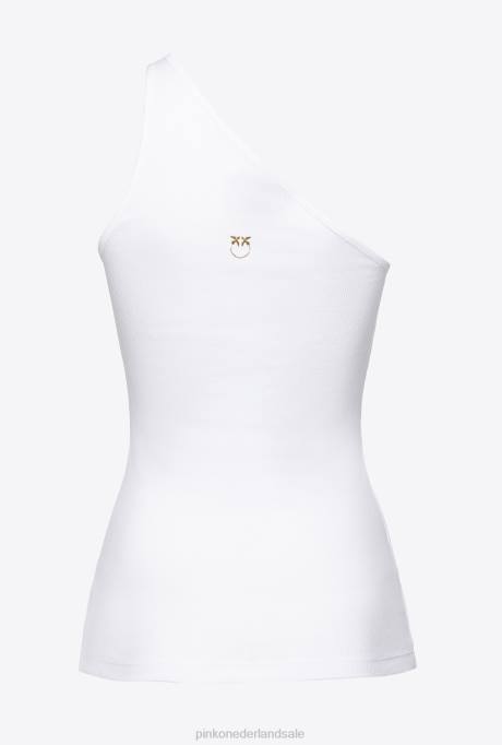 bovenaan | L488469 one-shoulder topje met borduursel Pinko Helder wit