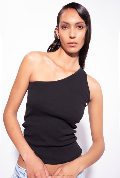 bovenaan | L488470 one-shoulder topje met borduursel Pinko limousine zwart