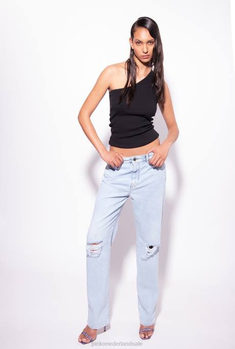 bovenaan | L488470 one-shoulder topje met borduursel Pinko limousine zwart