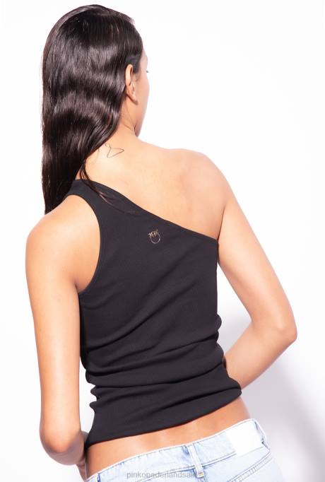 bovenaan | L488470 one-shoulder topje met borduursel Pinko limousine zwart