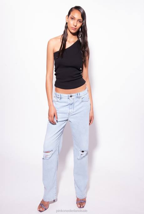 bovenaan | L488470 one-shoulder topje met borduursel Pinko limousine zwart