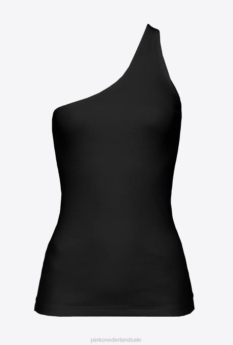 bovenaan | L488470 one-shoulder topje met borduursel Pinko limousine zwart