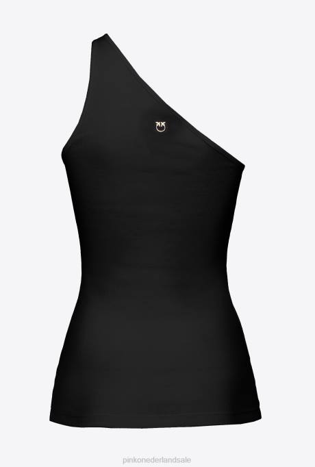 bovenaan | L488470 one-shoulder topje met borduursel Pinko limousine zwart