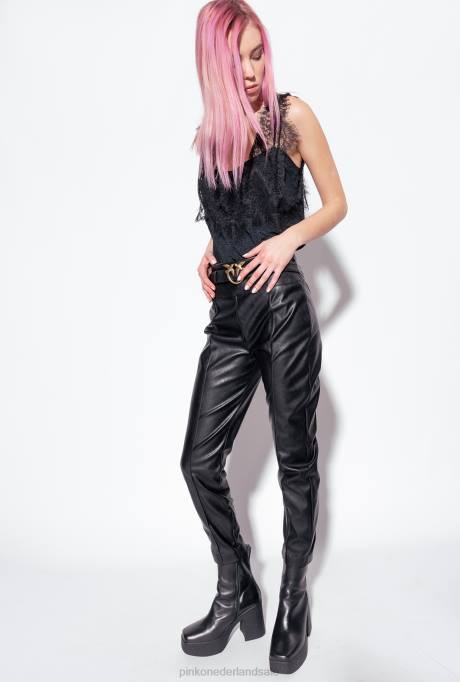 bovenaan | L488472 jacquard top met logo en kant Pinko limousine zwart