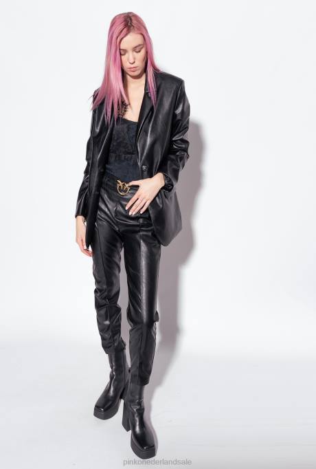 bovenaan | L488472 jacquard top met logo en kant Pinko limousine zwart