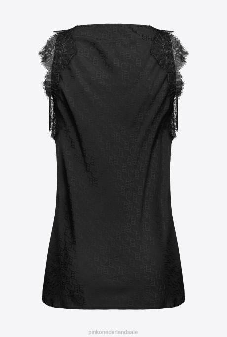bovenaan | L488472 jacquard top met logo en kant Pinko limousine zwart
