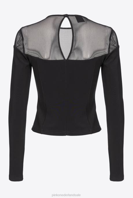 bovenaan | L488473 top van neopreen en tule Pinko limousine zwart