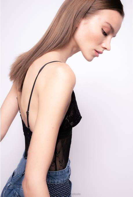 bovenaan | L488477 kanten bodysuit met ronde hals Pinko limousine zwart