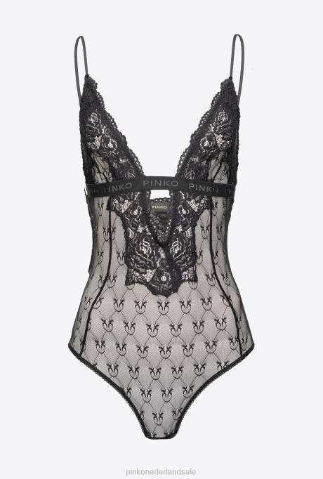 bovenaan | L488477 kanten bodysuit met ronde hals Pinko limousine zwart