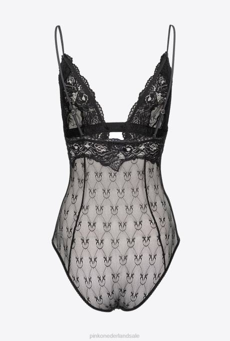bovenaan | L488477 kanten bodysuit met ronde hals Pinko limousine zwart