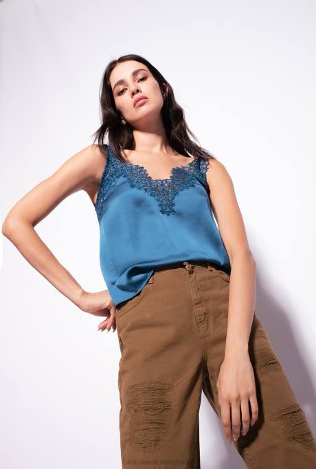 bovenaan | L488478 top van satijn en kant Pinko marokkaans blauw