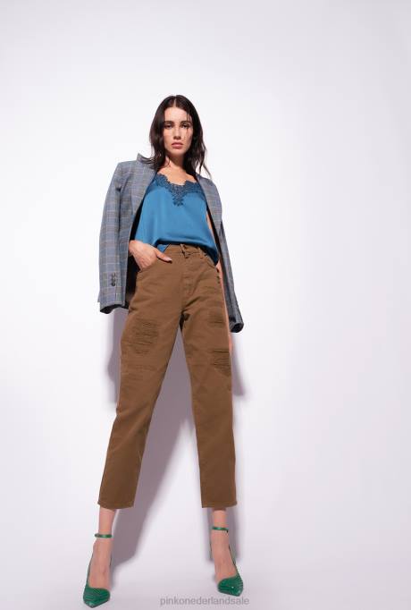 bovenaan | L488478 top van satijn en kant Pinko marokkaans blauw