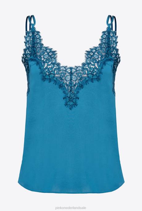 bovenaan | L488478 top van satijn en kant Pinko marokkaans blauw