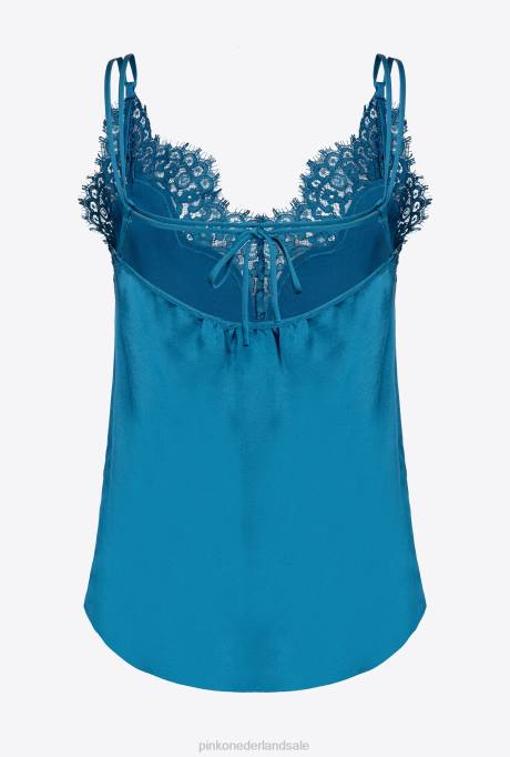 bovenaan | L488478 top van satijn en kant Pinko marokkaans blauw