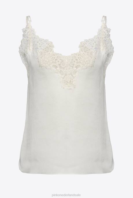 bovenaan | L488479 top van satijn en kant Pinko wolk wit