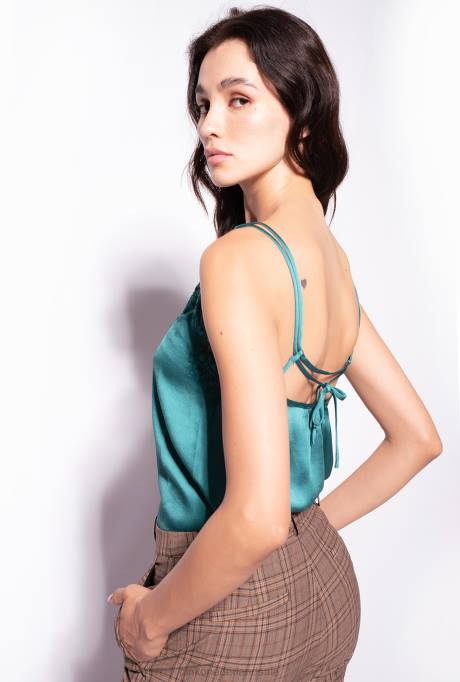 bovenaan | L488480 top van satijn en kant Pinko parasailen groen