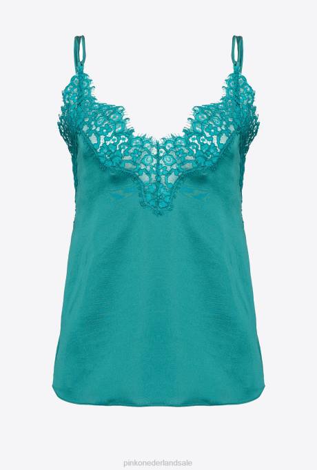 bovenaan | L488480 top van satijn en kant Pinko parasailen groen