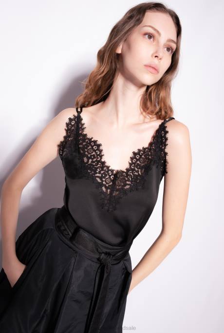 bovenaan | L488481 top van satijn en kant Pinko limousine zwart