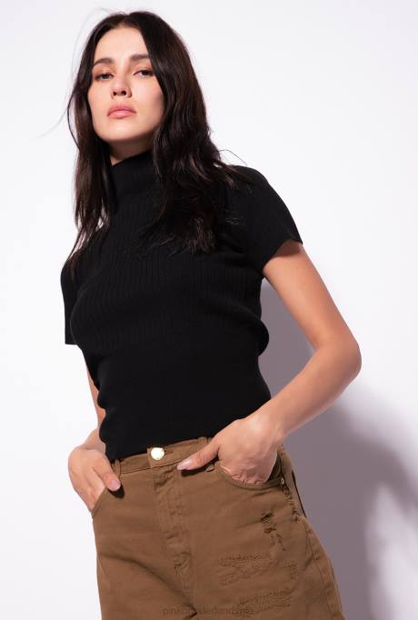 bovenaan | L488484 geribbelde top met korte mouwen Pinko limousine zwart