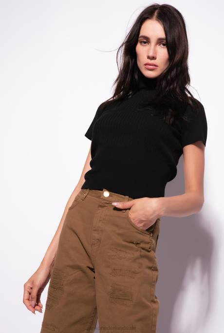 bovenaan | L488484 geribbelde top met korte mouwen Pinko limousine zwart