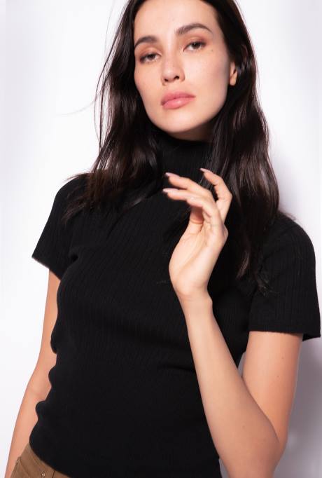 bovenaan | L488484 geribbelde top met korte mouwen Pinko limousine zwart