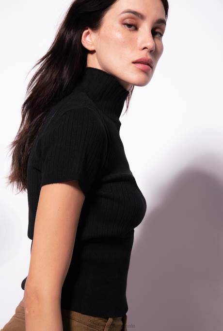 bovenaan | L488484 geribbelde top met korte mouwen Pinko limousine zwart