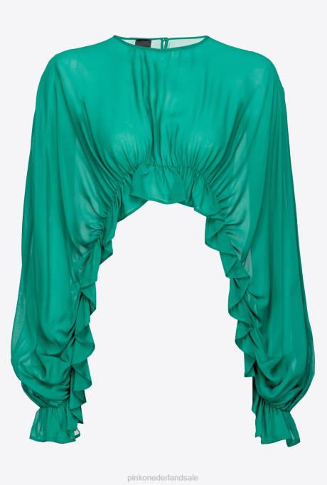 bovenaan | L488487 schouderophalen top met franjes Pinko rubberen karamel