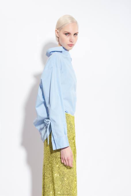 overhemden | L488227 popeline overhemd met fijne strepen Pinko azuurblauw/wit