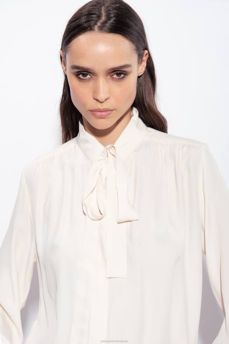 overhemden | L488231 blouse van zijdemix met strik Pinko roze rook wit