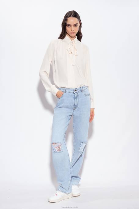 overhemden | L488231 blouse van zijdemix met strik Pinko roze rook wit