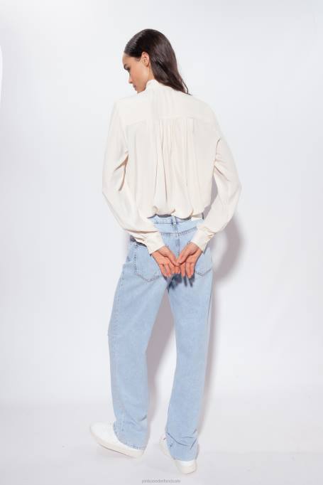 overhemden | L488231 blouse van zijdemix met strik Pinko roze rook wit