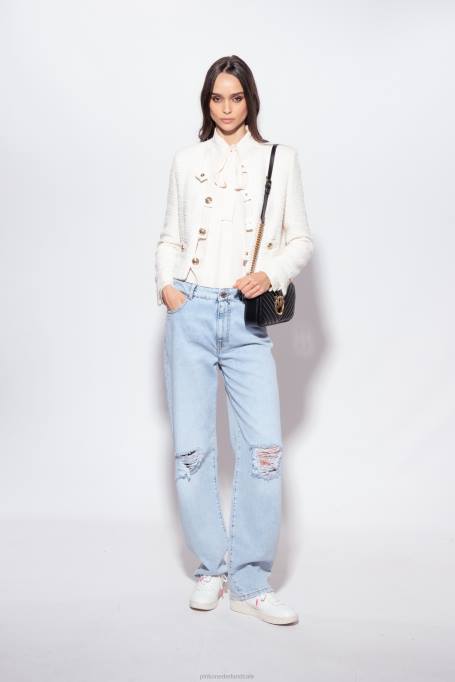 overhemden | L488231 blouse van zijdemix met strik Pinko roze rook wit