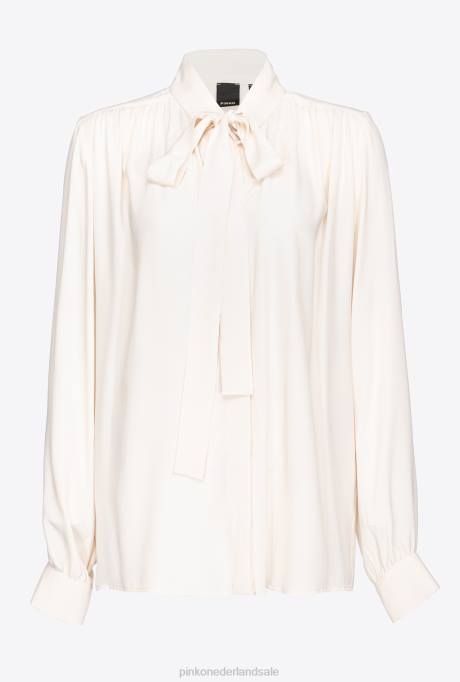 overhemden | L488231 blouse van zijdemix met strik Pinko roze rook wit