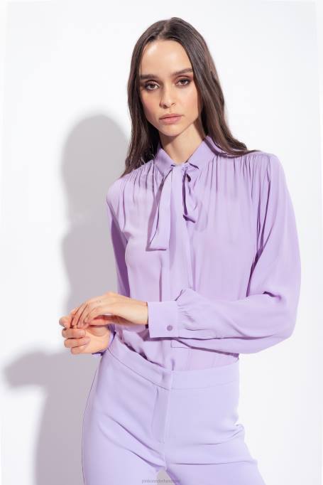 overhemden | L488232 blouse van zijdemix met strik Pinko paarse tulp