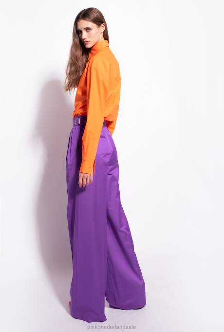 overhemden | L488235 oversized geborduurd overhemd Pinko fel oranje